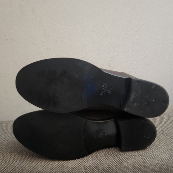 PRADA DOUBLE BUCKLE MOTORCYCLE MOTO BOOTS Brown LEATHER BIKER BOOTS Sz 39.5/9 - Picture 7 of 8